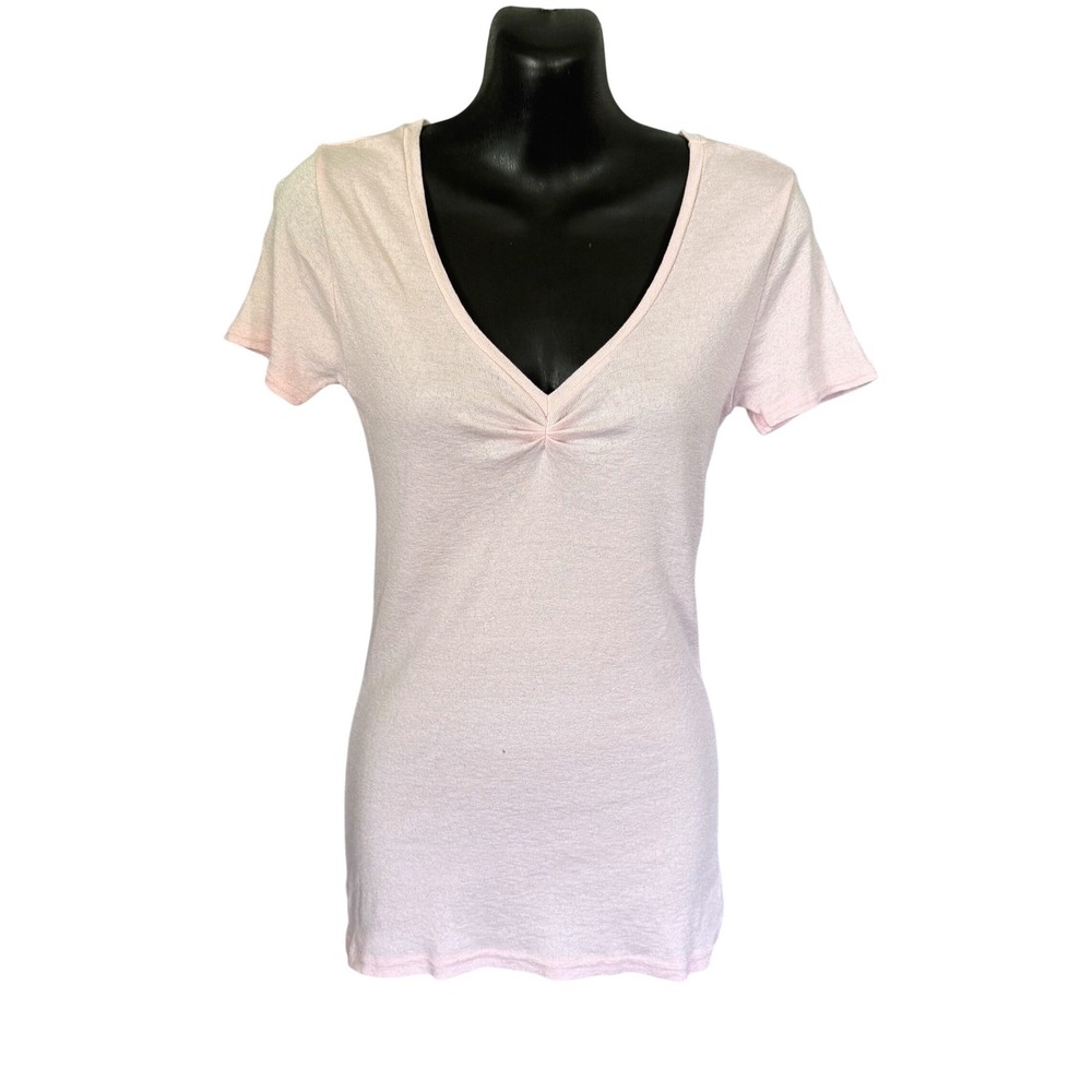 Michael Stars V-Neck Short Sleeve The Original Tee OS Pink Twist Front Casual